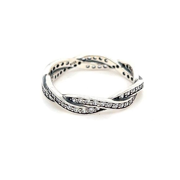 Sterling Silver 925 Twist Cz Stackable Band Ring - Picture 1 of 7